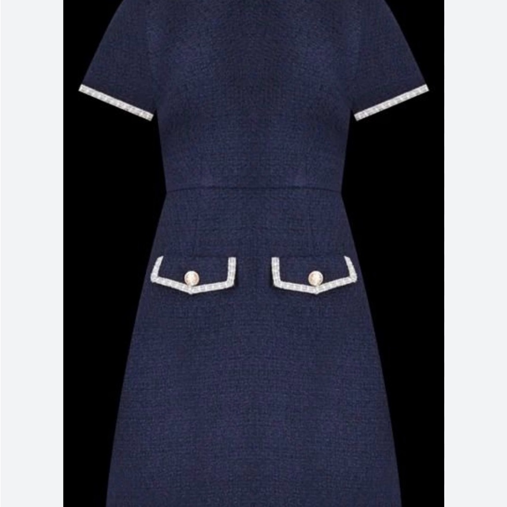 Elegant navy dress with White Trim